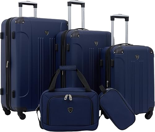 Travelers Club Chicago Hardside Expandable Spinner Luggages, Navy Blue, 5 Piece Set, TCL-77995-410